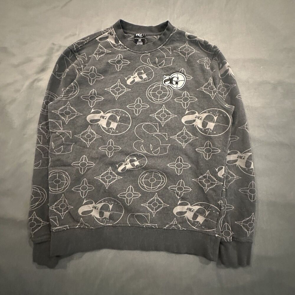 Sniper Gang Sweatshirt Mens S Kodak Black AOP Monogram Pullover Gray Hip Hop Rap